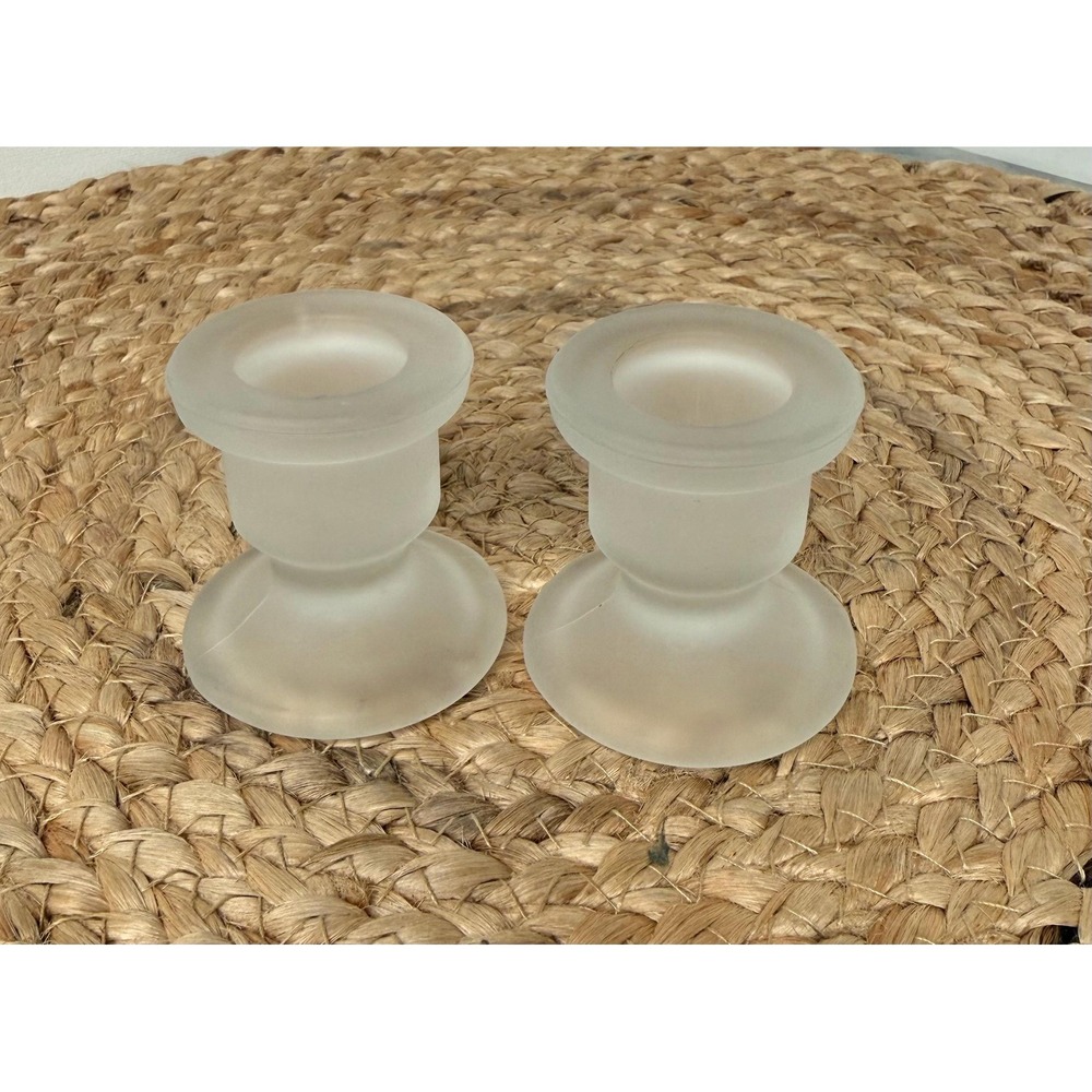 Frosted glass candle holders, vintage Art Deco, set of two - Picture 6 of 7